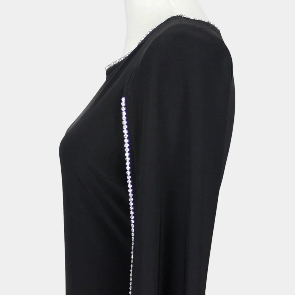 Joseph Ribkoff Black Midi Dress with Rhinestone Trim - Picture 5 of 9
